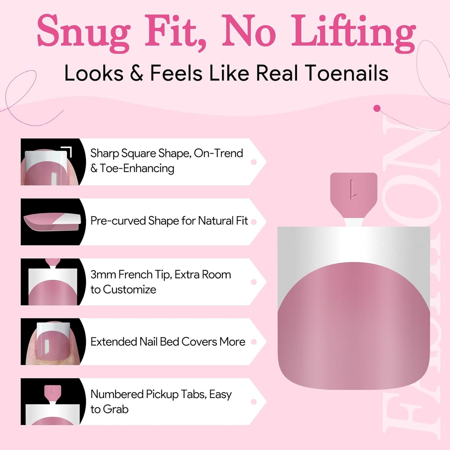 Toe Nail Press Ons French Tip, Sharp Square Berry Pink Pre-Designed Fake Toenail Press On for Women DIY, Soft False Acrylic Nail Extension 15 Sizes, 270 Pcs - Builder Nail Gel & Top Coat Needed