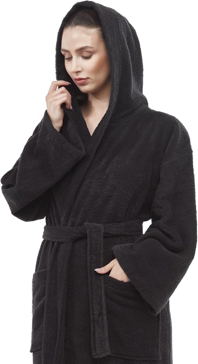 Arus Women's Hooded Classic Bathrobe Turkish Cotton Robe with Full Length Options