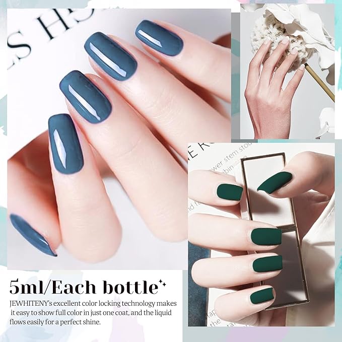 JEWHITENY 45 Pcs Gel Nail Polish Kit, Soak off Nail Lamp Gel Polish Starter Kit with 2pcs Glossy & Matte Top Coat and 2pcs Base Coat Gifts for Women