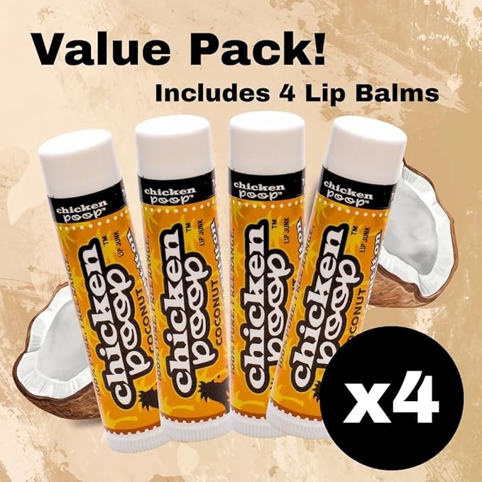 Chicken Poop Lip Balm Simone Chickenbone Coconut 100% Natural Moisturizer for Dry Chapped Lips, 0.15 oz (Pack of 4)
