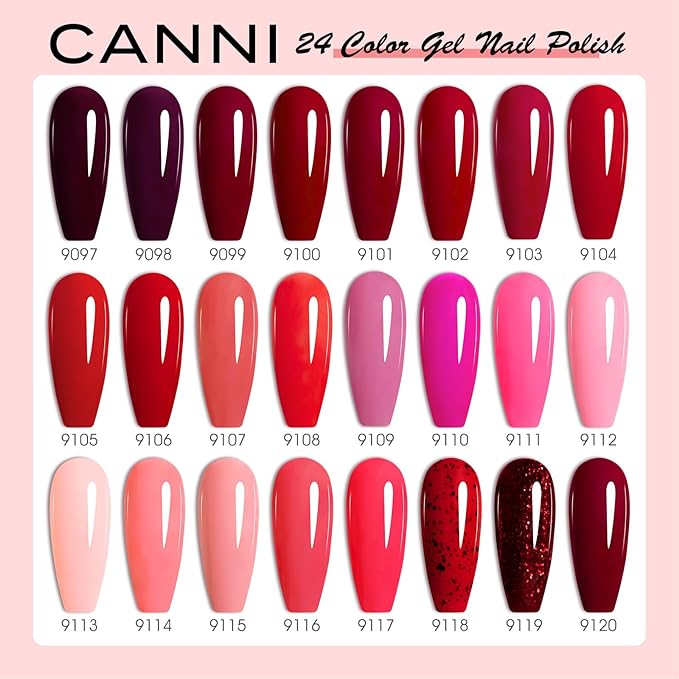 CANNI 30Pcs 9ML Hema-free Gel Nail Polish Set,Dark Red Hot Pink Purple Brown Burgundy Red Jelly Gel Polish Kit Soak Off LED Nail Polish Set Nail Art Starter Manicure Salon DIY at Home