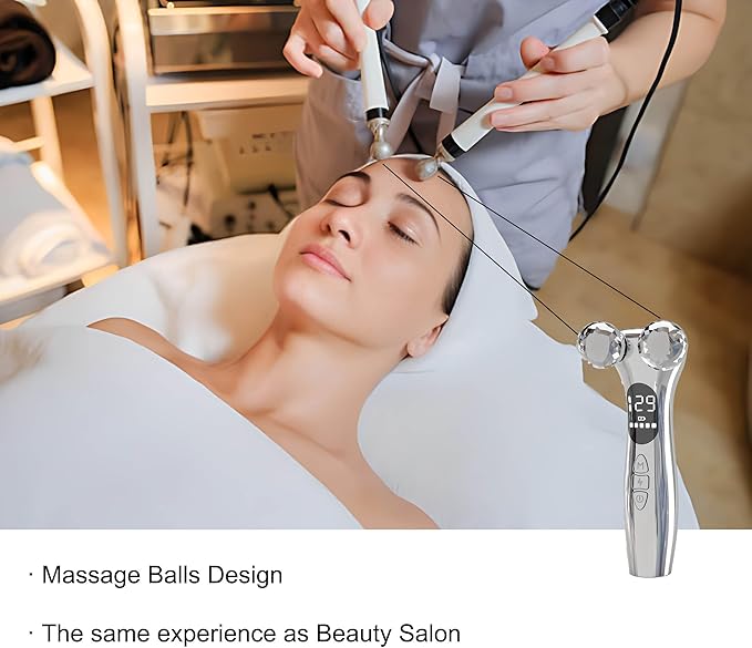 4D Facial Beauty Roller Massager โ Double-Ball Neck Lift Device with 12 Massage Modes, 5 Vibration Levels & 9 Intensity Settings for Face & Body Sculpting (Silver)