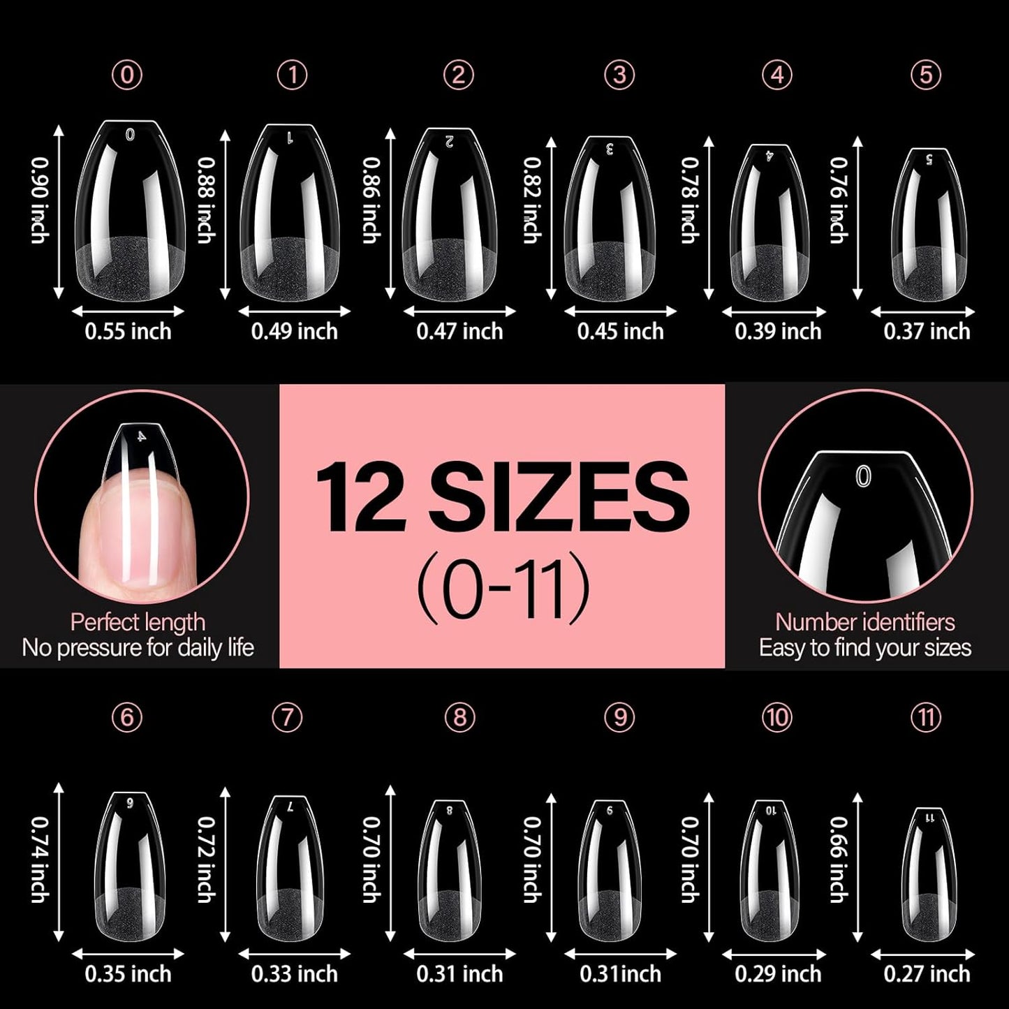 AILLSA Ballerina Nail Tips Clear Gelly Full Cover Nail Tips Pre-Shaped Acrylic Press on False Nails tips for Nails Extension Home DIY Salon Manicure 216PCS 12 Sizes