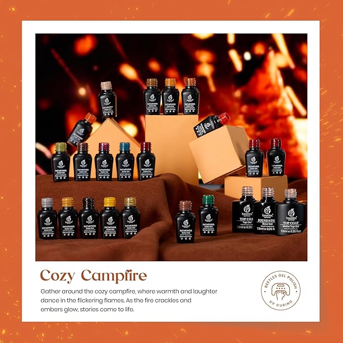 Beetles Fall Gel Nail Polish Set - Cozy Campfire Gel Polish Set 20 Colors Orange Yellow Green Brown Red Soak Off Uv Lamp Need Base Glossy Matte Top Coat Manicure Kit Gift for Girls Women