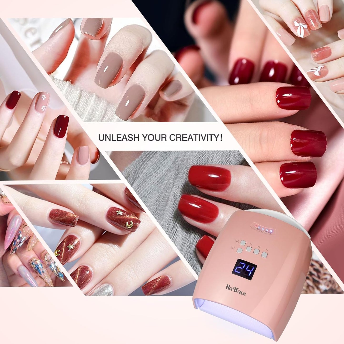 Cordless UV LED Nail Lamp, 66W Rechargeable Gel Nail lamp, Cordless UV Light for Gel Nails with Handle Auto Sensor & 5 Timer for Home & Salon (Pink)