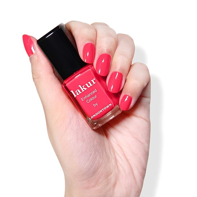 LONDONTOWN lakur Nail Polish - Chip-Resistant, Non-Toxic, Conditions & Hydrates Nails | Glossy Coral Pink, Weekend Cheers, .40 fl oz