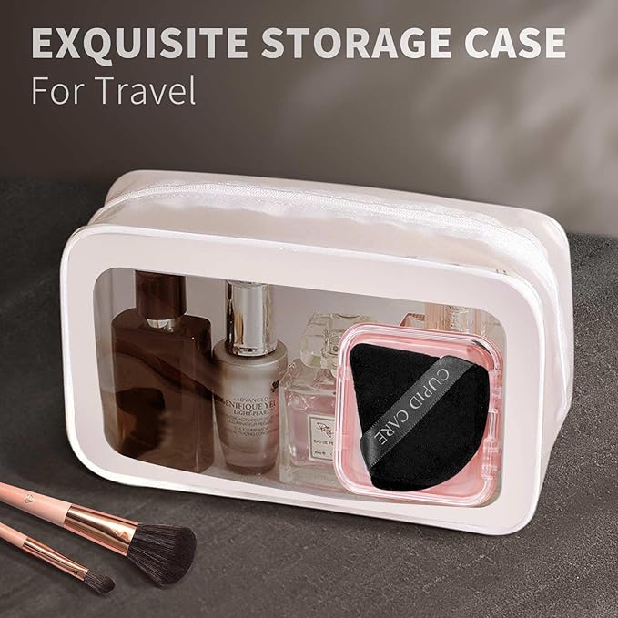 6 Pcs Triangle Powder Puff with 2 Travel Cases, Setting Powder Puffs for Face Powder and Foundation, Soft Velour Makeup Puff for Loose Powder Body Powder, Skin-Friendly, Beauty Makeup Tools