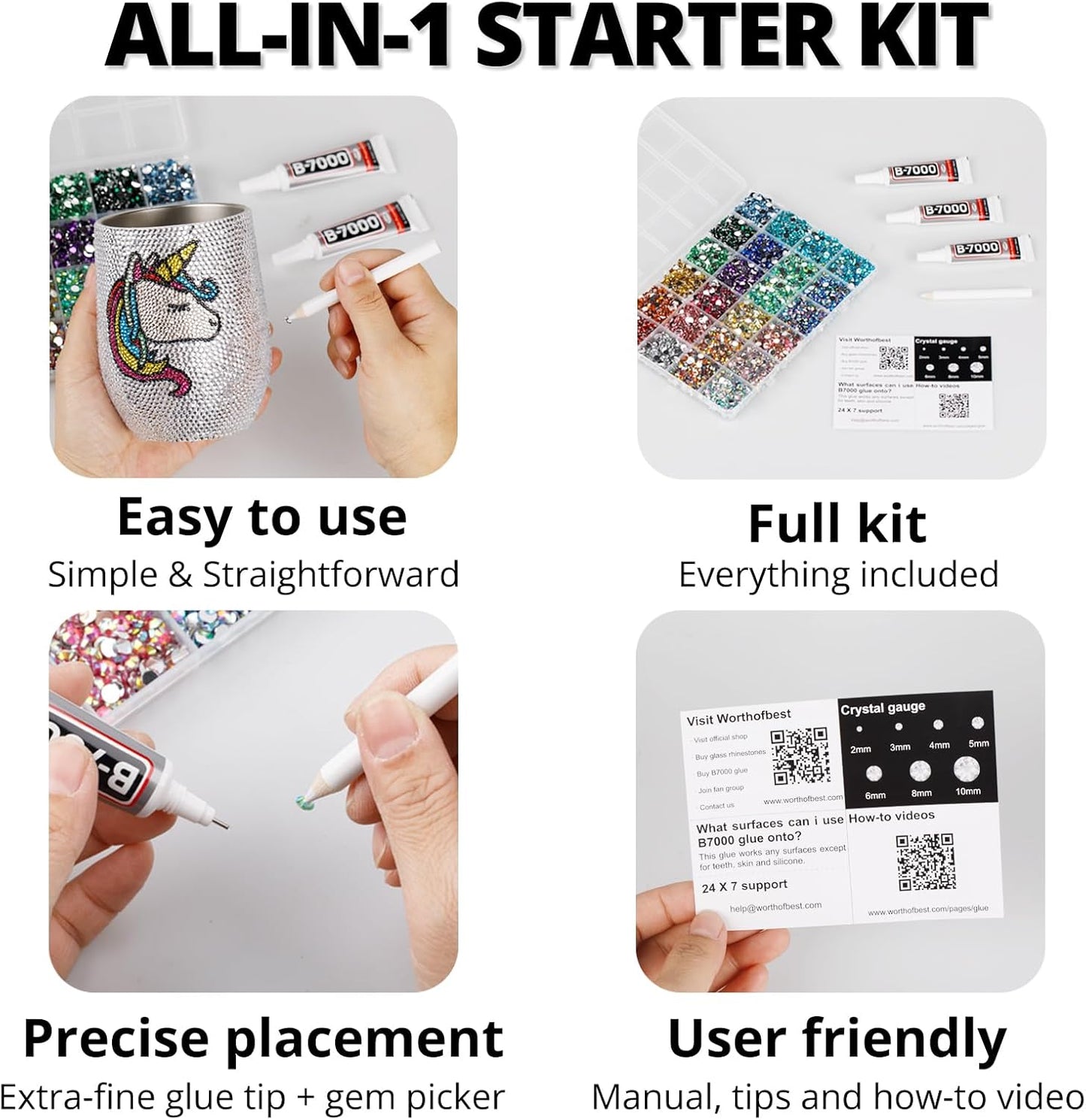 30000Pcs Resin Jelly Rhinestones Set for Crafting Bedazzling, White ab Flatback Gems Jewels for Crafts Clothes Shoes Fabric Outfit Nails Makeup, Flat Back Crystal 2-6mm with b 7000 Glue