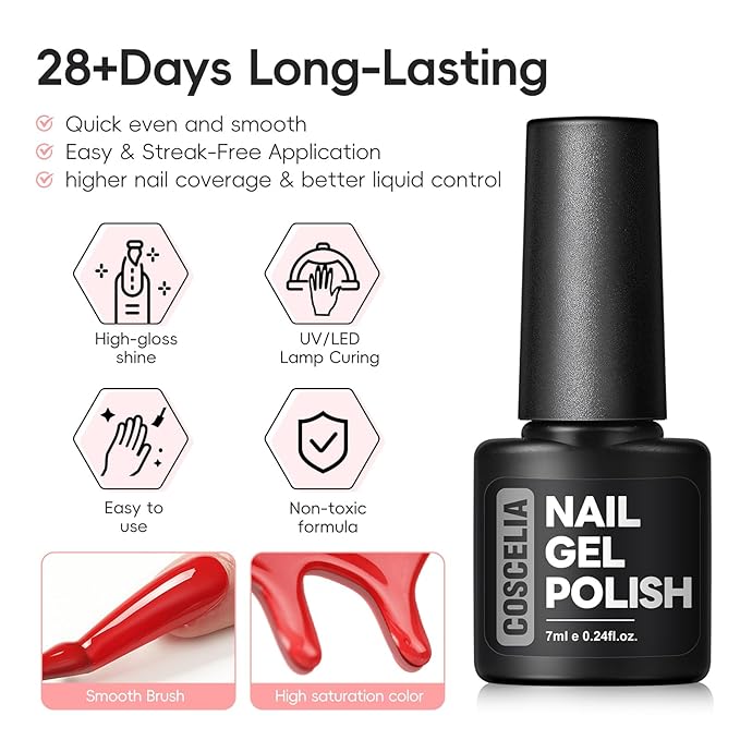 COSCELIA 40PCS Gel Nail Polish Set, 7ml 35 Colors Gel Polish with 5pcs Top and Base Coat Nude White Pink Red Green Blue Summer Colors All Seasons Nail Art Manicure Starter Kit at Home Gifts for Women