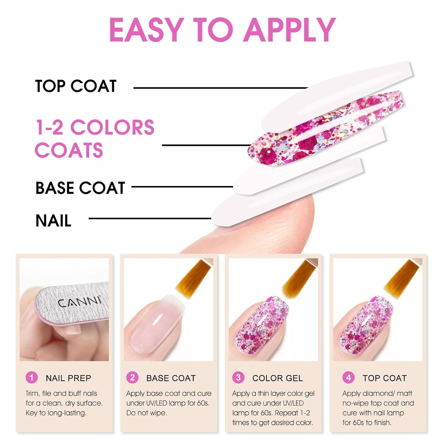 CANNI 1 Pcs Purple Glitter Gel Nail Polish, Shimmer Sparkly Light Purple Colors Gel Polish Soak Off Led Nail Art Gel Manicure Salon DIY