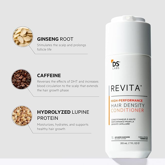 DS Labs Revita Conditioner - High-Performance Hair Density Conditioner, Strengthening, Thickening & Volumizing, Fuller, Healthier-Looking Hair, Sulfate & Silicone Free, For Men & Women, 205mL