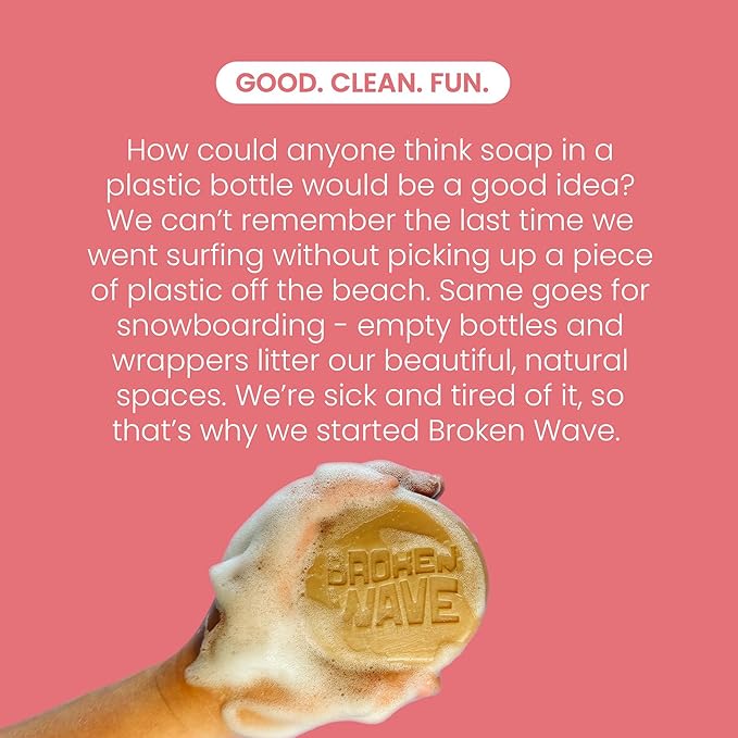 Broken Wave Body Wash Bar Soap | Moisturize, Nourish, Hydrate, Soothe All Skin Types | Natural Fragrance | Vegan, Cruelty, Sulfate, Paraben, and Plastic Free | Made in USA (2 Pack)