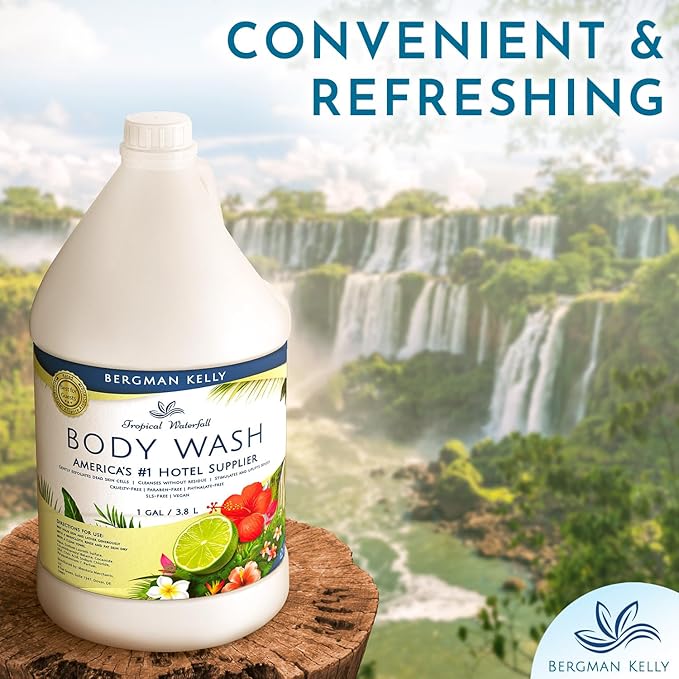 BERGMAN KELLY Refill Gallon Size Body Wash (128 fl oz, Tropical Waterfall Scent), Delight Your Guests with an Invigorating and Refreshing Body Wash, Quality Guest Hotel Toiletries in Bulk