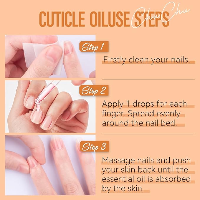 CHUCHU Organic Cuticle Oil for Nails: Orange Jojoba Nail Oil with Vitamin B & E - Moisturizes Repairs and Promotes Nail Growth - Prevents Dryness Hangnails and Chapped Skin 15ML