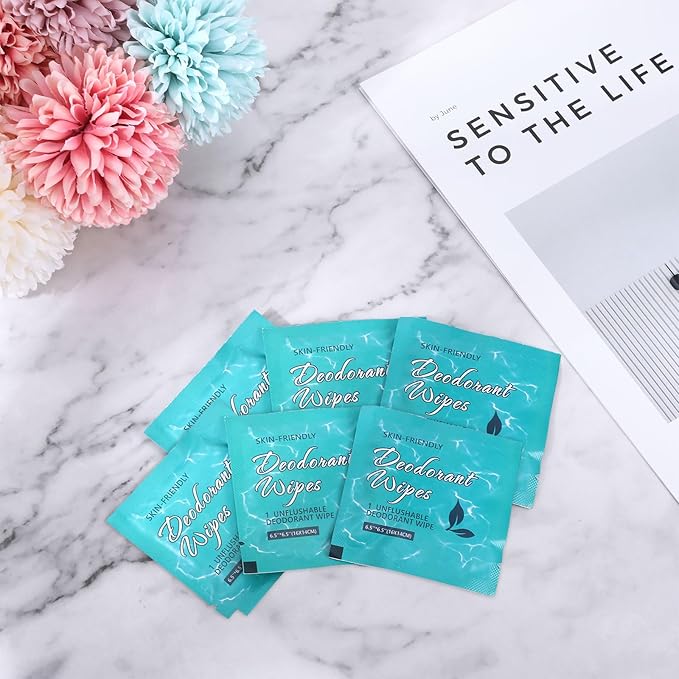 200 Pcs Deodorant Wipes Individually Wrapped, Mini Travel Size Wet Antiperspirant Wipes for Armpit, Hands, Face, Butt, Bulk Personal Cleansing Wipe for Women, Men, Homeless, Sports, Travel(Jasmine)