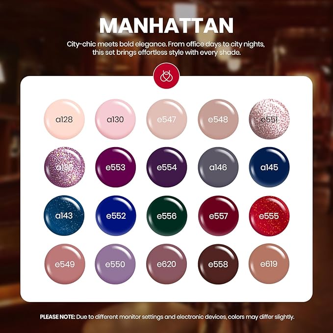 Beetles Brown Gel Nail Polish Set - 20 Colors Burgundy Red Brown Gold Champagne Glitter Fall Gel Polish Soak Off UV Glossy & Matte Top Base Coat Manhattan Collection Gifts for Women