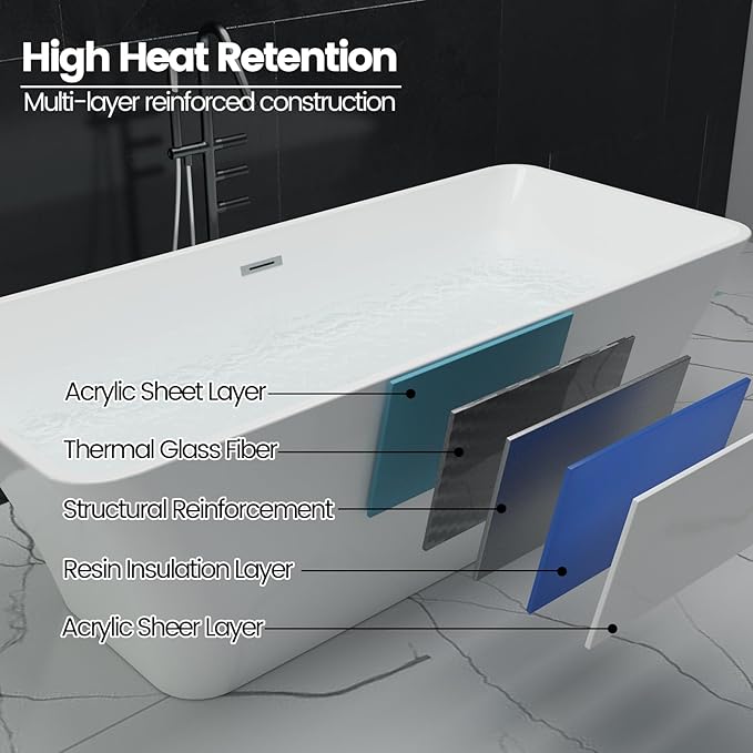 59 Inch Acrylic Freestanding Bathtub - Soaking Tub with Chrome Drain, Ergonomic Deep Soaking Design for Spa Retreat, Liberty White