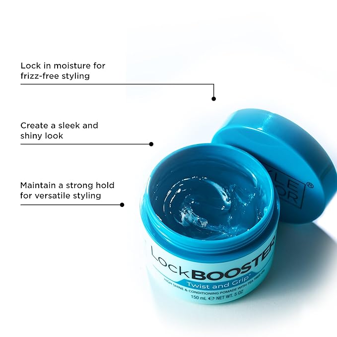 Style Factor Lock BOOSTER Twist & Grip Braid Gel (5 Oz.) with Tea Tree Oil — Strong Hold, Flake-Free, Frizz-Free Hair Braiding Gel for Defined & Long-Lasting Twists, Locs & Braids