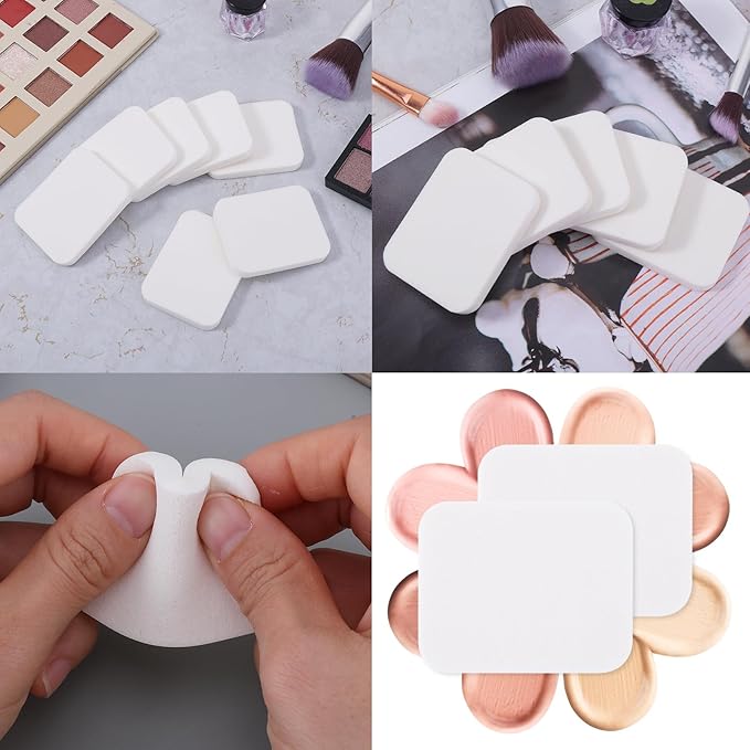 50Pcs White Square Makeup Sponge Facial Powders Puff Cosmetic Sponge Square Foam Pad Beauty Makeup Eye Face Foundation Powders Blender for All Skin Types, Wet and Dry Dual Use