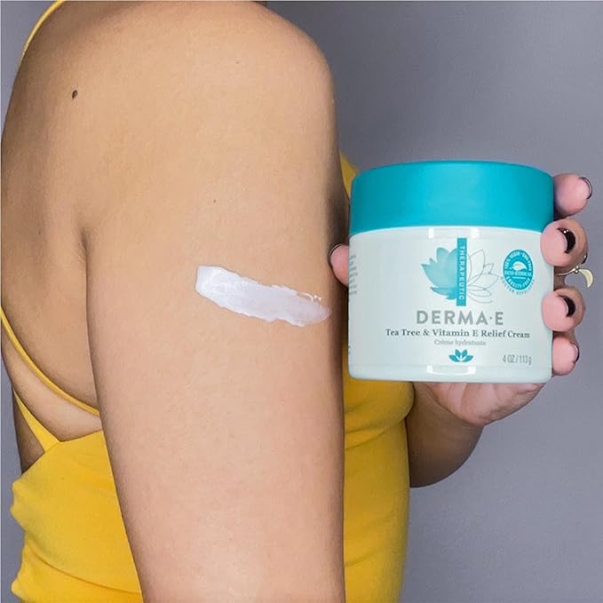 Derma E Tea Tree and Vitamin E Relief Cream – Deeply Moisturizing Tea Tree Lotion – Vitamin E Cream Soothes, Calms and Nourishes Dry, Irritated Skin, 4 oz