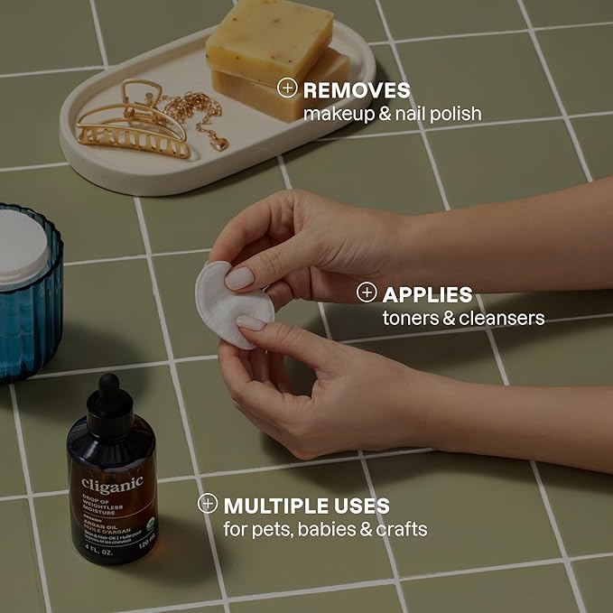 Cliganic Premium Cotton Rounds for Face (100 Count) | Makeup Remover Pads, Hypoallergenic, Lint-Free | 100% Pure Cotton