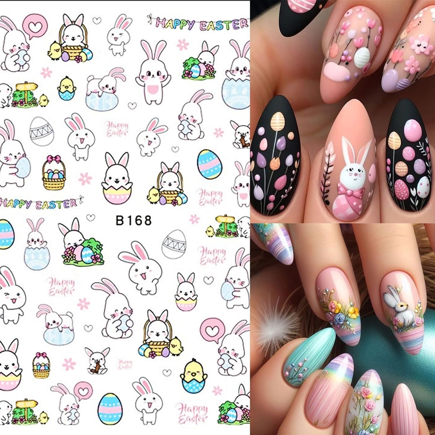12 Sheets Easter Nail Art Stickers 3D Self Adhesive Cute Bunny Nail Stickers for Nail Art Colorful Egg Nail Decals Easter Nail Supplies for Women Girls