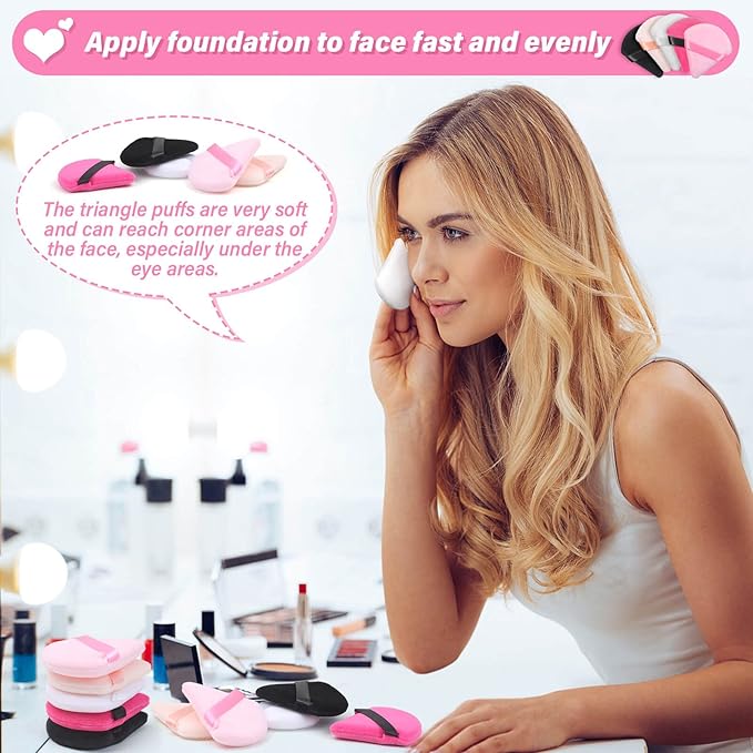 Caffox 60pcs powder puffs for face powder, Triangle Powder Puff for Setting Powder, Makeup Puffs for Loose Powder and Press Powder, Makeup Sponge Powder Applicator for Face and Eye