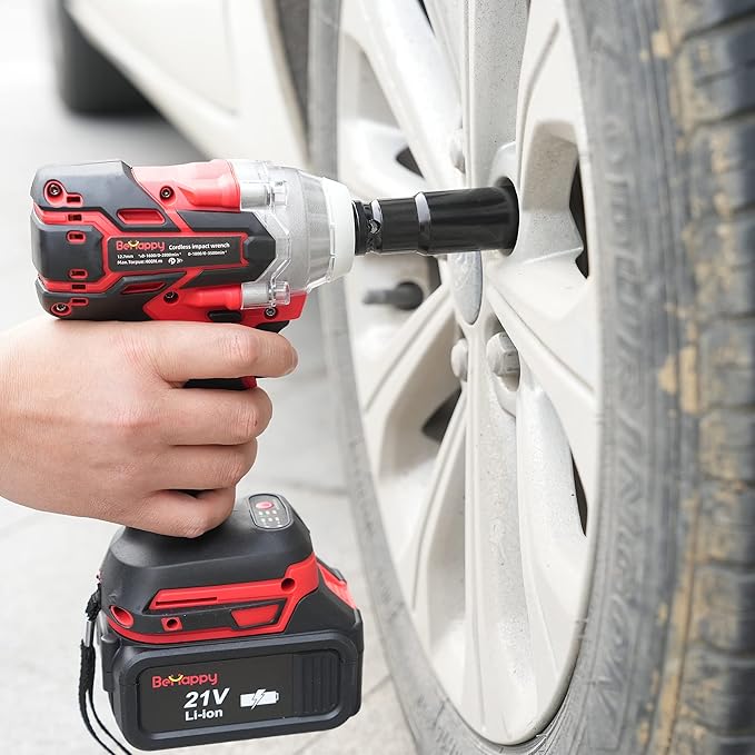 BeHappy Power Impact Wrench 21V, 1/2" Cordless Impact Wrench with 4.0Ah Li-ion Battery for Home, DIY