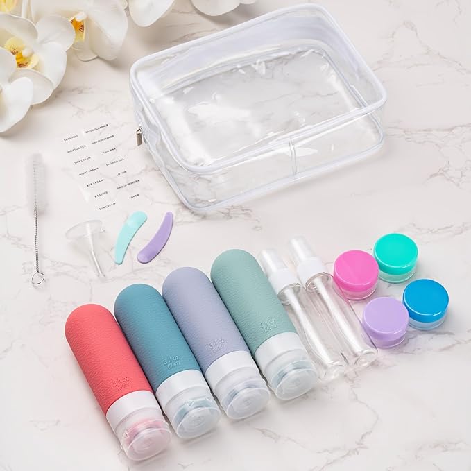 16pack Travel Bottles for Toiletries, TSA Approved LeakProof Squeezable Silicone Toiletry Containers for Shampoo, Conditioner, 3oz Portable Refillable Travel Size Liquid Containers (16Pcs/Warm Color)