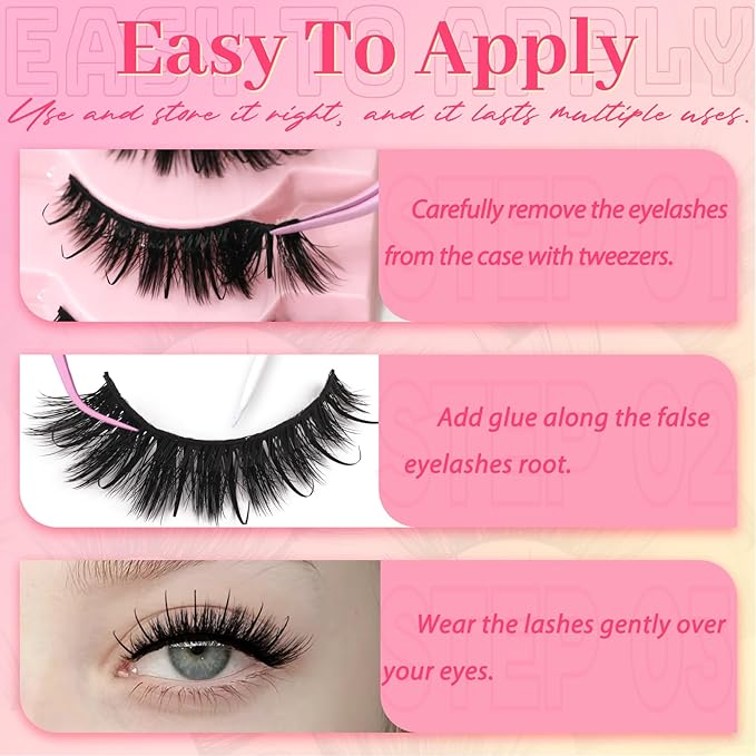 Ahrikiss Lashes Fluffy Eyelashes Wispy Thick False Eyelashes Spiky Manga Lashes D Curl Cat Eye Lashes Natural Look 3D Volume Anime Fake Eyelashes Faux Mink Lashes 14 Pairs Pack (Spike03)