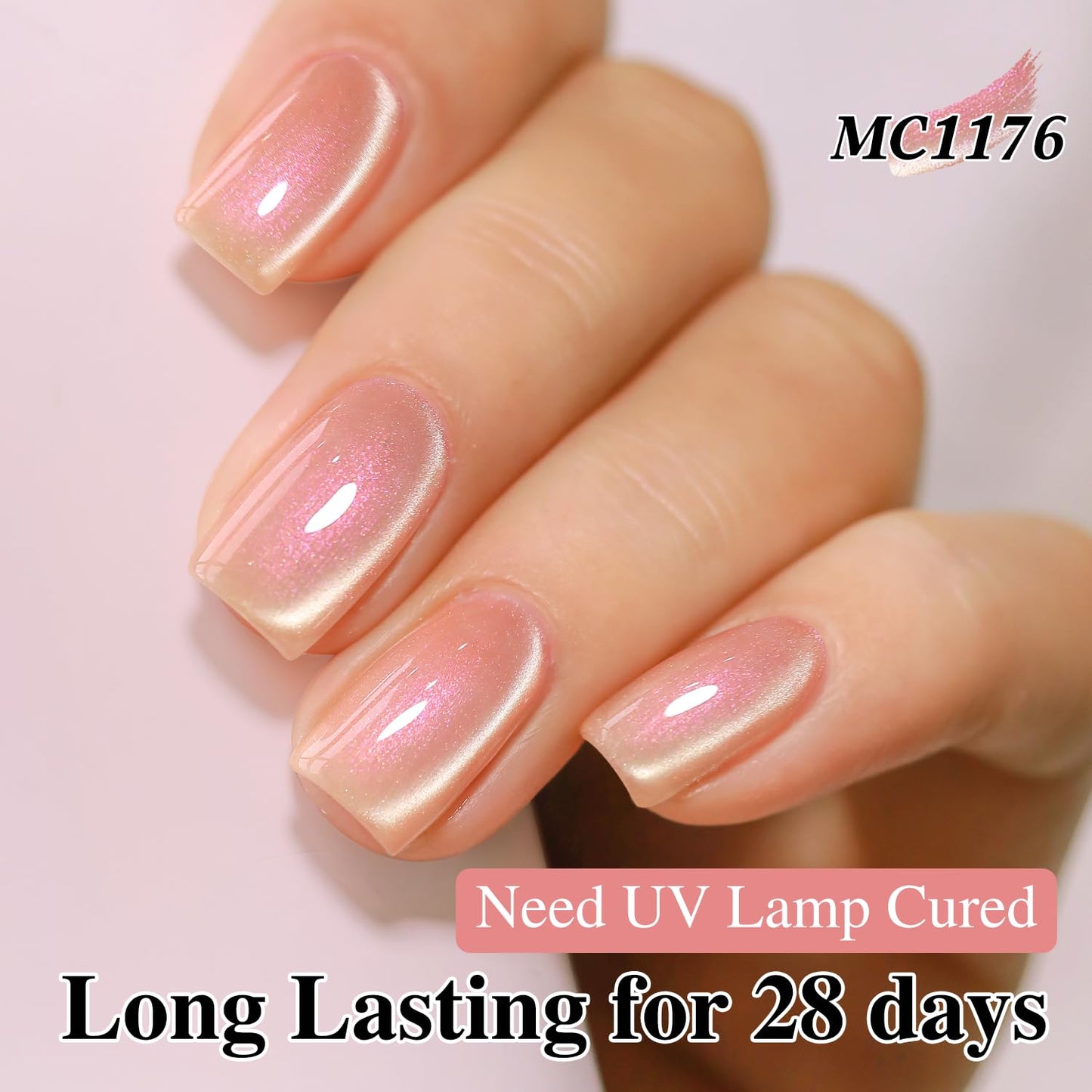 Double Rhythm 0.5 Oz Cat Eye Gel Polish with Magnet Same Color Same Bottle Holographic Glitter Shimmer Translucent Color Salon 15 ML Magnetic Nail Art (Mermaid Nude-MC1176)