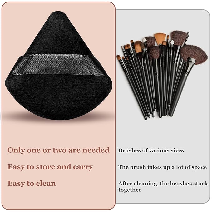 Colovis 48 PCS Powder Puff, Face Soft Makeup Sponge, Velour Triangle Powder Puff for Foundation, Makeup Puff Setting Makeup for Loose Powder, Beauty Tools(Black)
