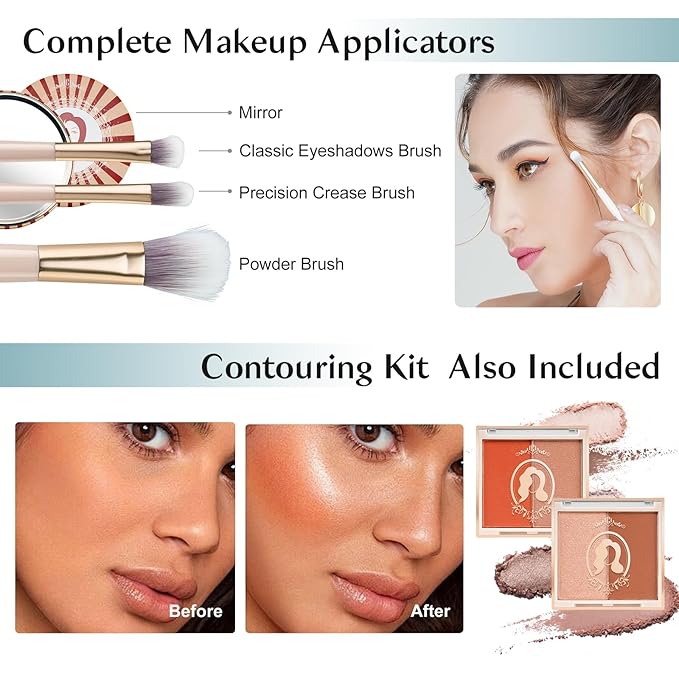 All In One Makeup Kit For Girls, Beginner Makeup Kit For Teens Make up Kit For Little Girls Full Set Make Up Kits For Women Cosmetic Set 18 Color Eyeshadow Eyeliner Lipgloss Blush Mirror - Green