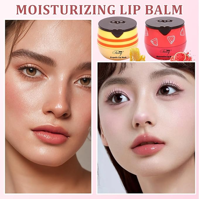 3 Pcs Honey Lip Balm, Bee Lip Balm Honey Pot,Moisturizing Lip Mask Overnight,Hydrate Repair Prevent Dry Cracked Lip Care (Honey+Strawberry+Watermelon)