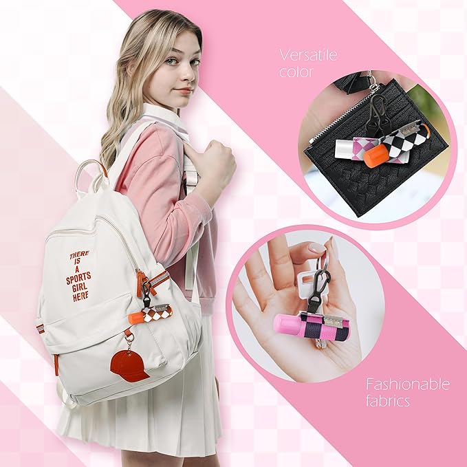 Chapstick Holder Keychain, Lip Balm Holder Sleeve Pouch with Clip On, Lip Gloss Lipstick Holder Keychain Fits More Standard Lip Balm, Gift for Women Girls Boys and Man(Checkerboard)