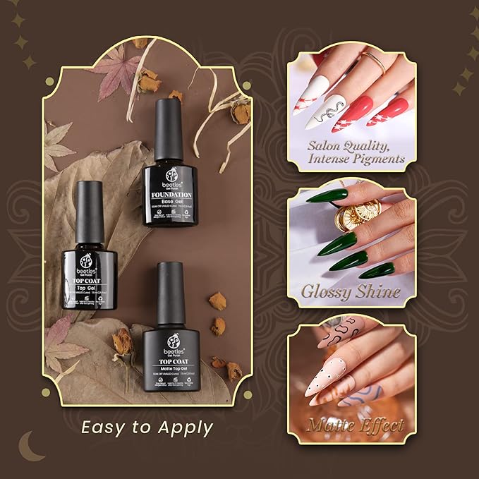 Beetles Fall Gel Nail Polish Kit with Base Top Coat, Neutral Nude Brown Pink Grey Green White Black Glitters Gel Polish Set Soak off UV Led Nail Art Winter Manicure Gift for Women