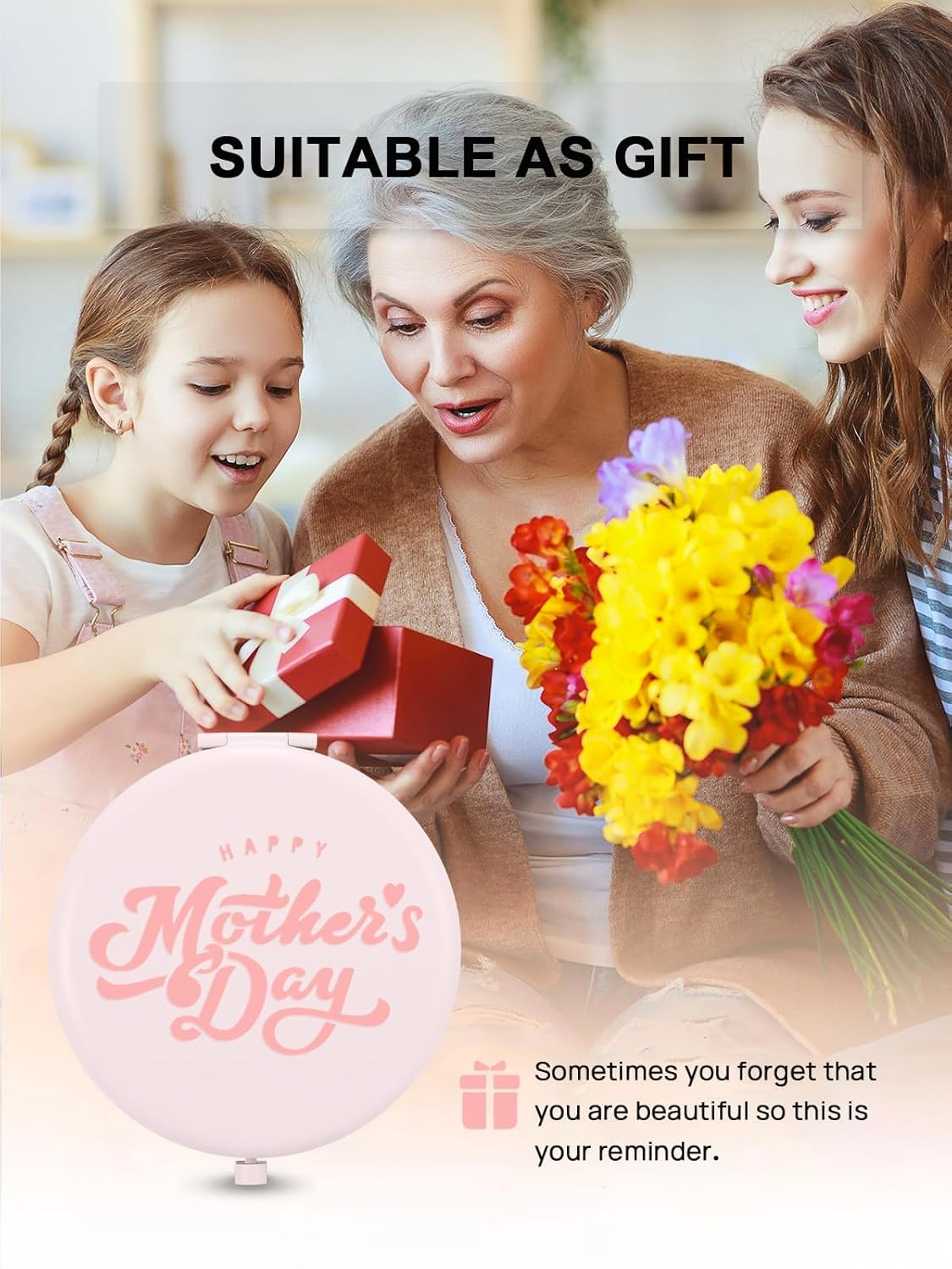 Compact Mirror Bulk, Set of 100 Double-Sided 1X/2X Magnifying Metal Pocket Makeup Mirrors(Round, Pink Marshmallow)