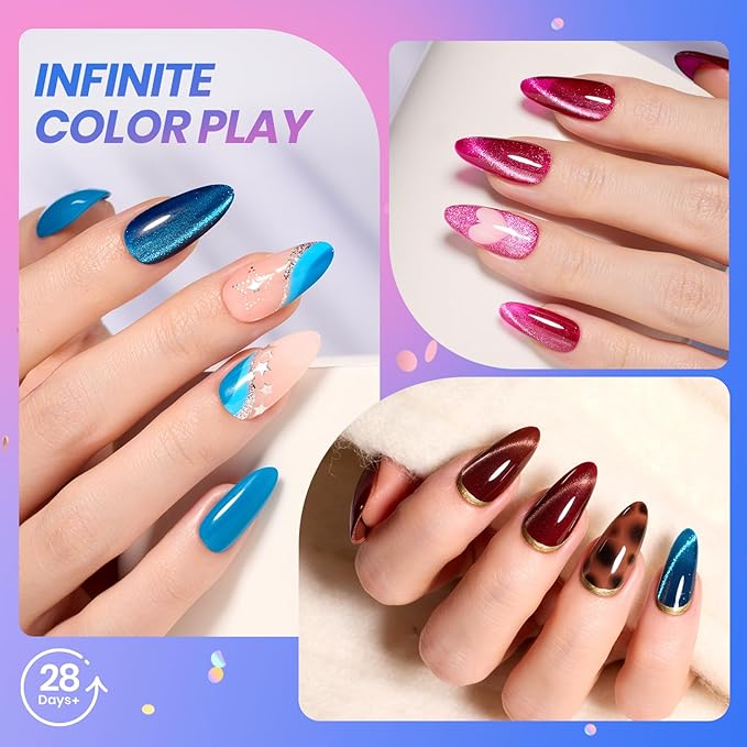 Beetles Fall Gel Nail Polish Set - Gift Box Wandering Peace Collection 20 Colors Gel Polish Kit 75 PCS Blue Red Black Purple Glitter Cat Eye Glitter Glossy Matte Top Coat Halloween Gifts for Women