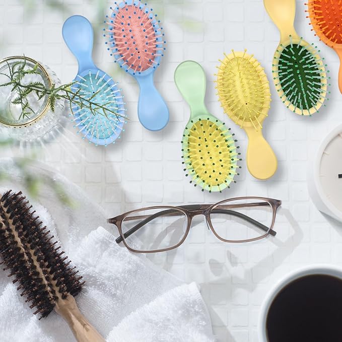 24 Pieces Mini Wet Hair Brush, Travel Detangling Brush, for Most Hair Types, with Ease Knots Without Tears or Breakage, Bulk Gifts for Women Multicolor
