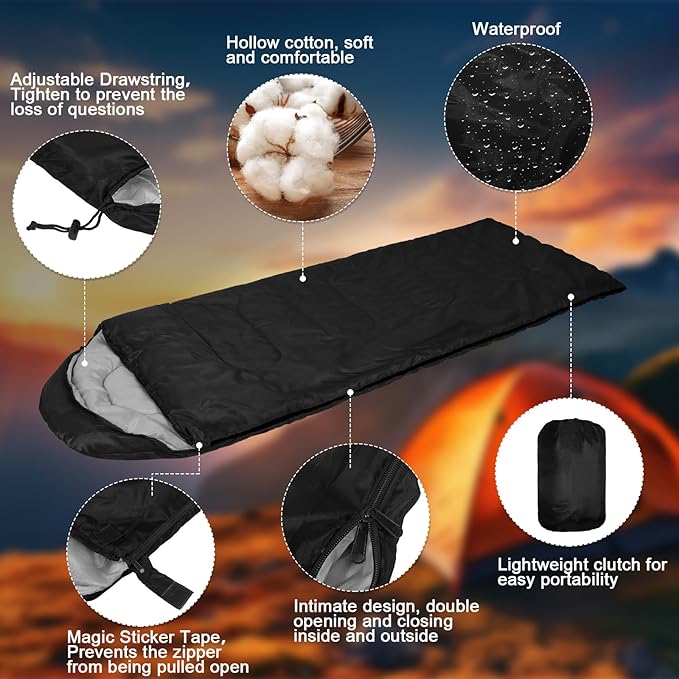 24 Pcs Sleeping Bags for Adults Bulk Lightweight Waterproof Backpacking Camping Sleeping Bag with Compression Sack, Portable Compact for Winter Hiking Outdoor Camping Essential