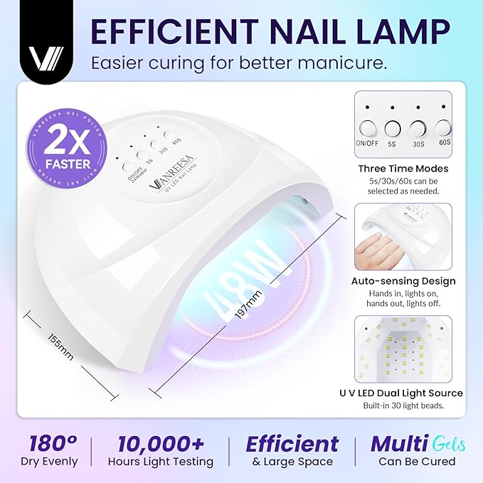 VANREESA Gel Nail Polish Kit with U V Light 52 Pcs Gel Polish Nail Set 36 Trendy Colors Nail Polish Set + Base and 3 Effects Top Coat with Manicure Tools Complete Nail Kit Gifts for Women Girls