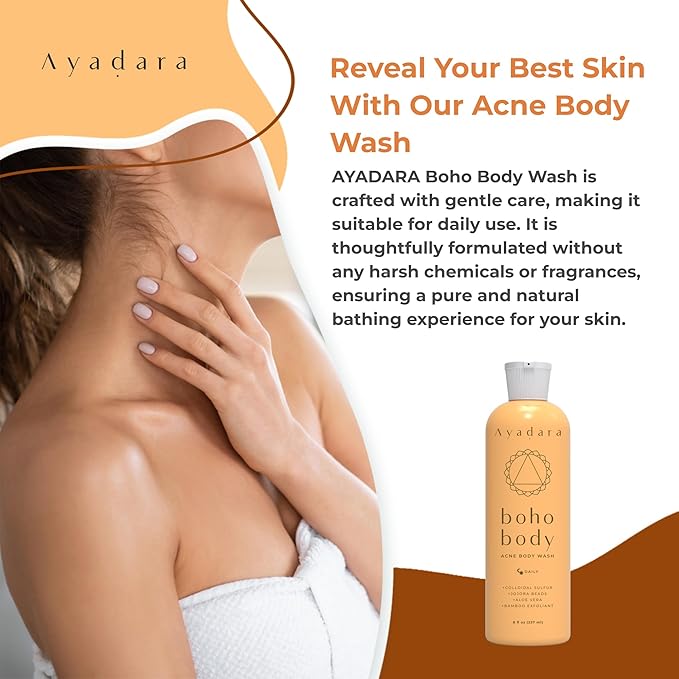 Boho Body Acne Body Wash, 8oz, Back Acne Treatment Body Wash, Acne Body Wash With Hydrating Aloe Vera, Body Acne Wash that Hydrates Skin, Body Wash for Sensitive Skin Men and Women, 50+ Uses