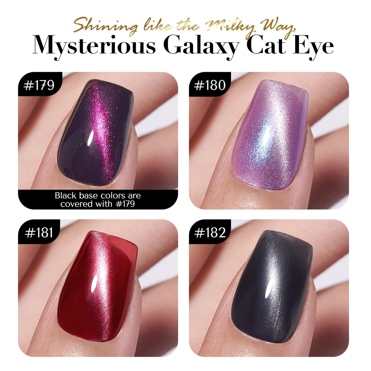 AZUREBEAUTY Cat Eye Nail Polish Set Quick Dry Mooncat Glitter Holographic Purple Black Red 4 Colors Natural Fingernail with Top Coat DIY Salon Home no Gel