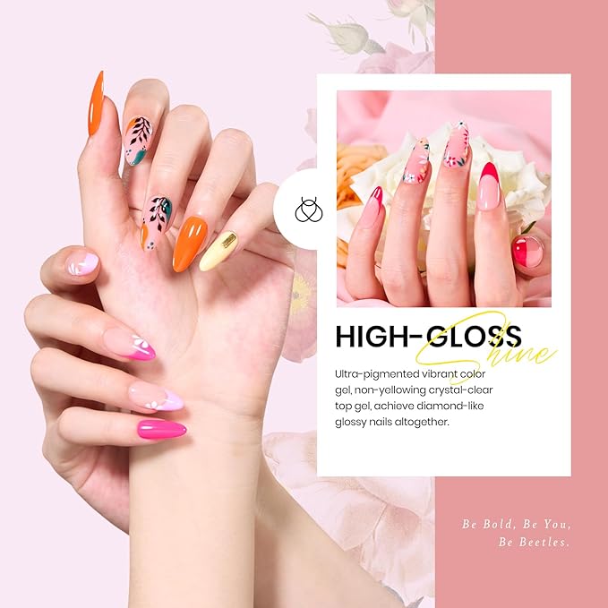 beetles Gel Nail Polish Set 36 Colors Pink Red Green Blue Gel Polish Verse of Flower Collection Nail Kit with 3Pcs Base Top Coat Soak off UV Gel & Nail Art Stickers Gifts for Women