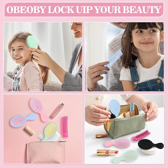 60 Pcs Mini Wet Hair Brush Set 30 Folding Hair Brush 30 Colorful Combs Toddler Mini Detangling Brushes Soft Bristles for Women Baby Girls Kids(Multiple colors)