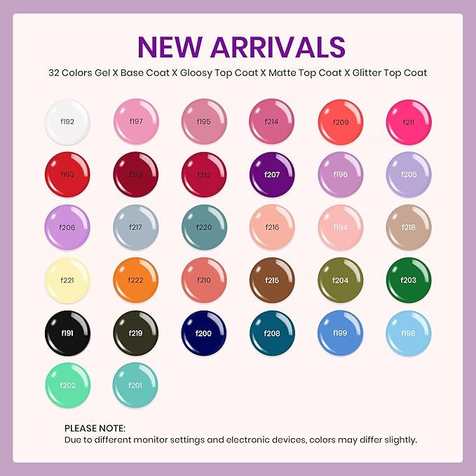 beetles Gel Polish Set Fall Gel Nail Polish Kit 36 Pcs 32 Colors with Base Top Coat Burgundy Red Blue Purple Hot Pink Green Black White Uv LED Lamp Nails Gifts for Women Fingertip Palette