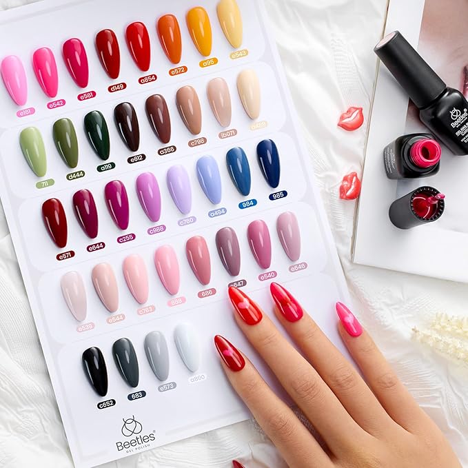 beetles Gel Polish 44pcs Fall Gel Nail Polish Set 36 Colors Brown Burgundy Red Blue Purple Orange Green Black Nude White with Base Coat Glossy Matte Glitter Top Coat Gifts for Women Colorful Muse