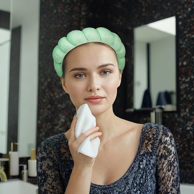 7 Pcs Spa Set, Facial Headband and Wristband Set, Skincare Accessories, College Style Girl Gift, Hair Accessories for Women and Girls(Light Green)