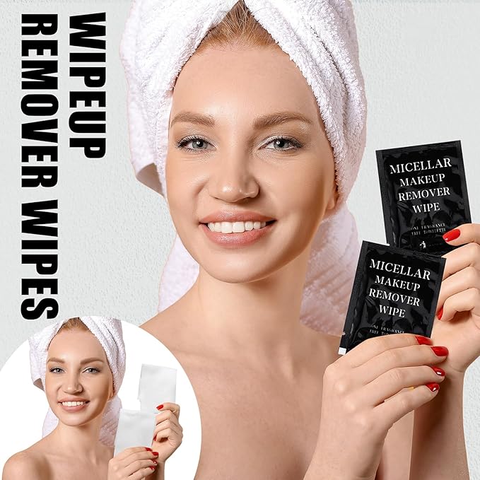 Ctosree 150 pcs Makeup Remover Wipes Bulk Individually Wrapped Makeup Wipes Single Remover Cloth Facial Cleansing Pads for Mascara Lipstick Oil Dirt Face Skin Travel Hotel(Black)