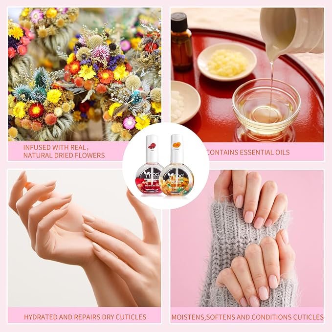 Cuticle Oil, Nail Growth Oil Natural Blend of Jojoba, Vitamin E Nail Cuticle Oil for Repairs Cuticles Overnight Moisturizes and Strengthens Nails Cuticles 2 x 0.92 oz Orange & Rose